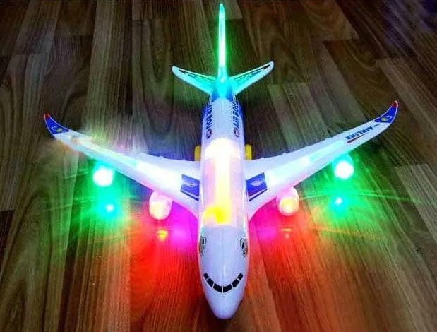 100% new and funny toys Material : plastic/ABS Size: 43cm/17inch long and 31cm/12.2 inch long selectable Power : battery, not included A380 Aircraft Large Long Electric Model Airplane Toy with Sound and Light Children